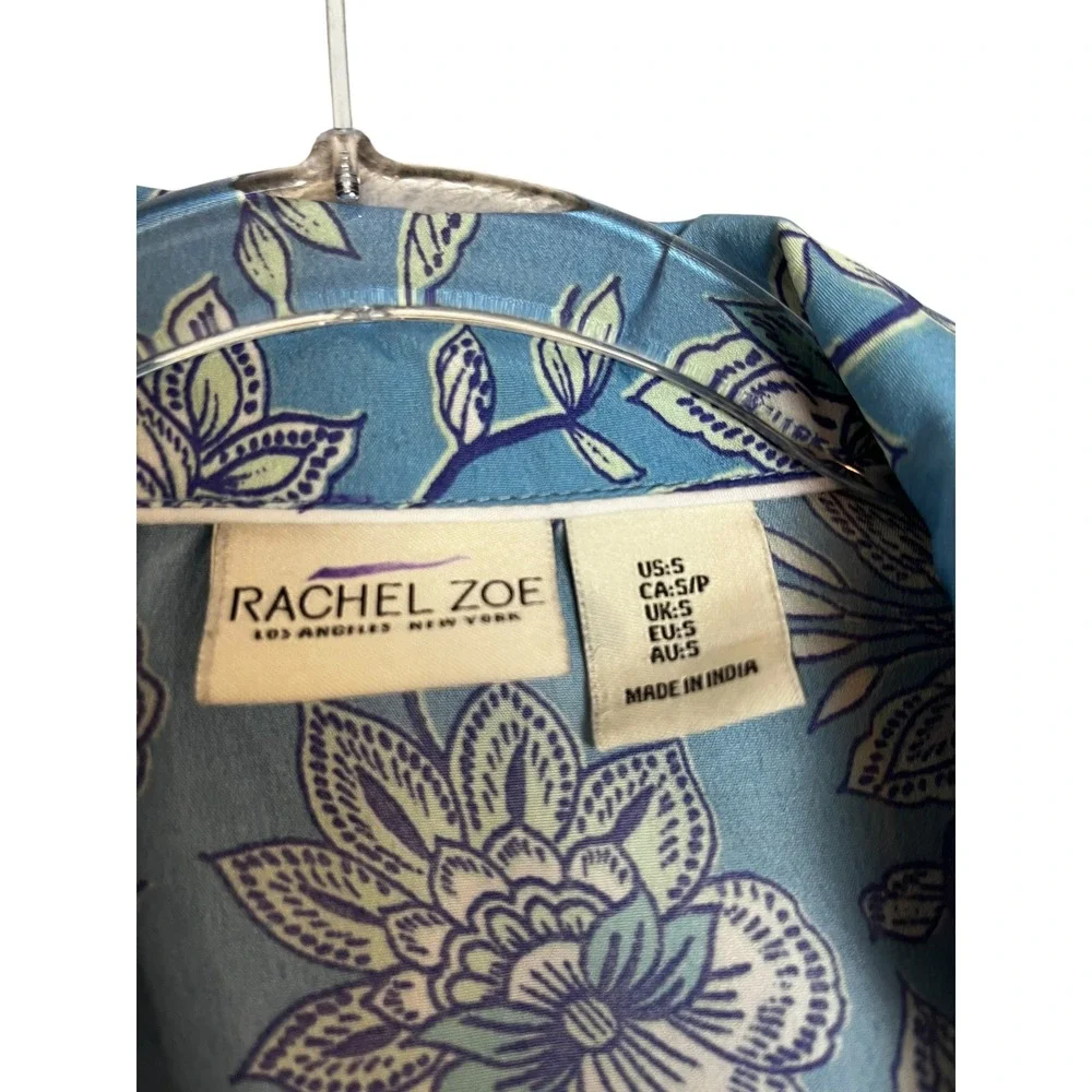 Rachel Zoe Blue Floral Button Front Pajama Top Short Sleeve XL